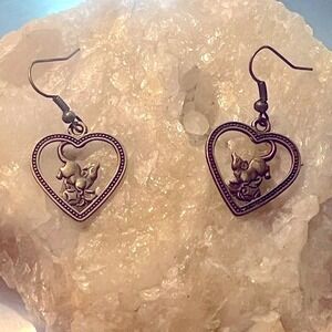 Year Of The Rat Chinese Zodiac Birth Sign Bronze Rustic Boho Heart Earrings-New